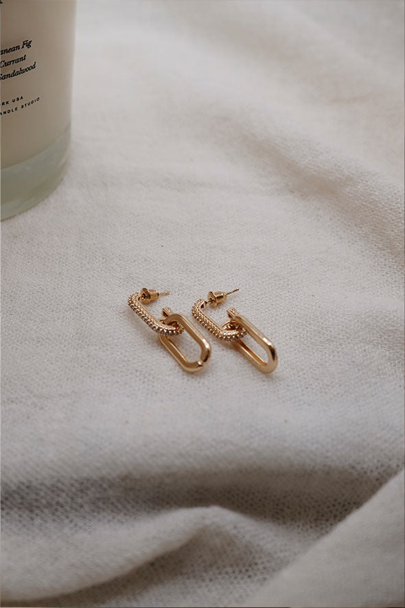Natasha Double Linked Gold with Rhinestones Earrings