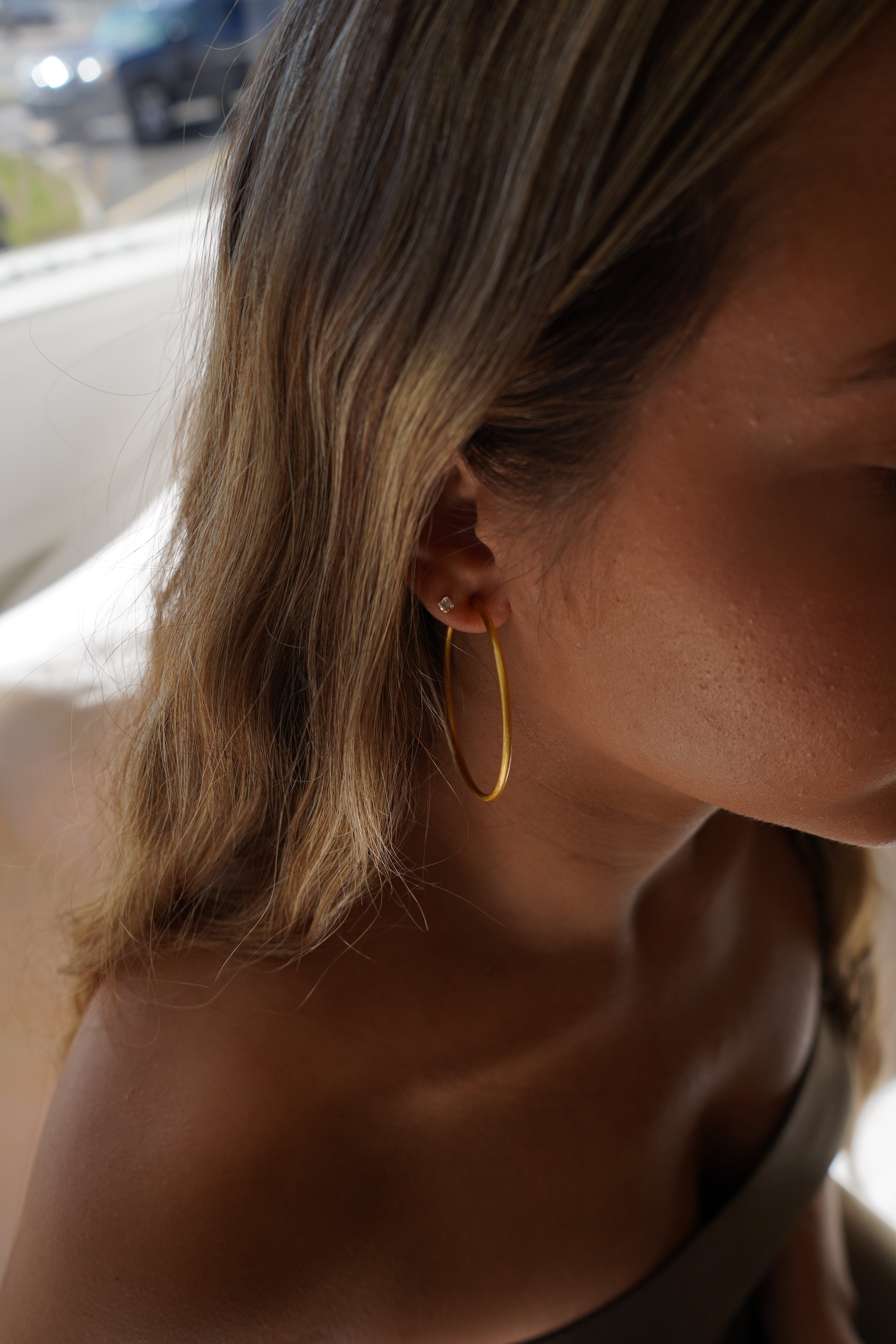 Thin Large Brushed Gold Light Weight Hoop Earrings