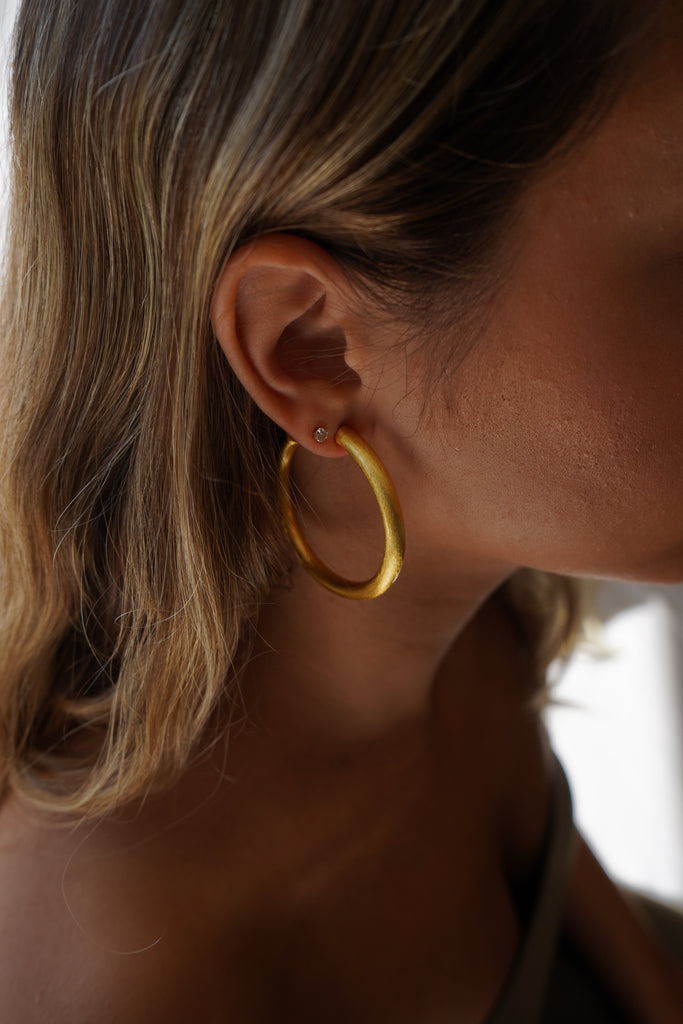 Large Wide Brushed Gold Light Weight Hoop Earrings
