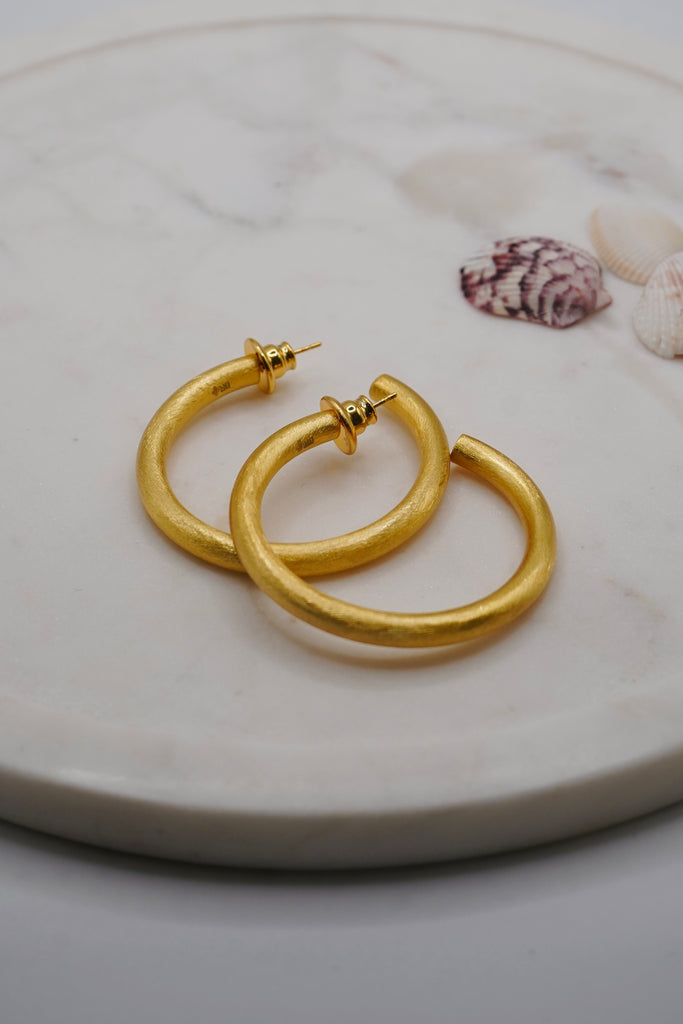 Large Wide Brushed Gold Light Weight Hoop Earrings