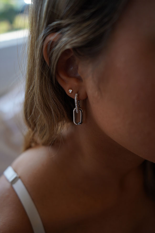 Natasha Double Linked Silver with Rhinestones Earrings