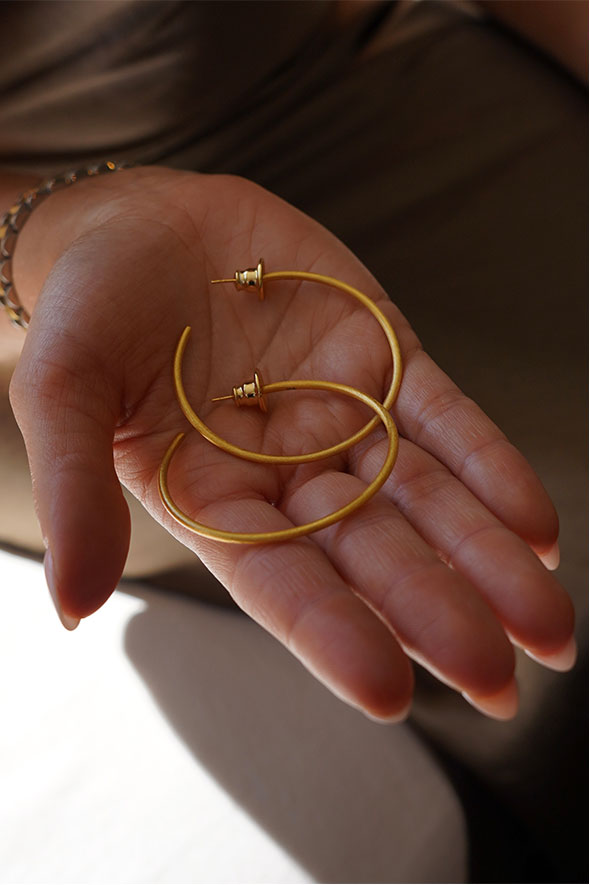 Thin Large Brushed Gold Light Weight Hoop Earrings